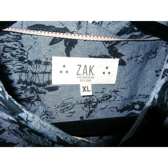 Z.A.K. Los Angeles Men's Blue Button Shirt Size XL Tropical Palm Trees Nautical - Picture 4 of 4